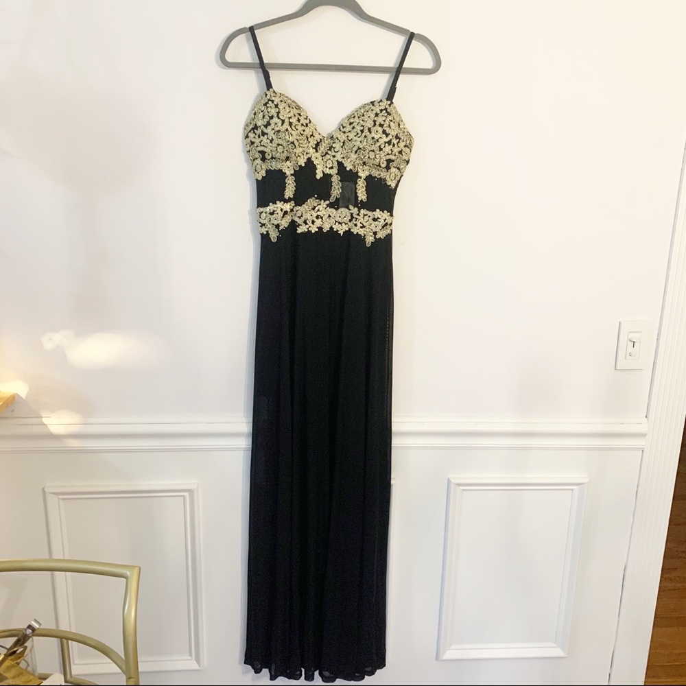 Entry  Embroidered Maxi Dress  Black and Gold  S